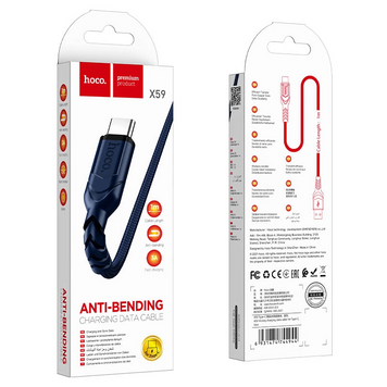 Кабель HOCO X59 USB to Type-C 3A, 1m, nylon, TPE connectors, Blue 6931474744944 фото