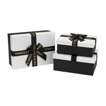 Подарункова коробка з глітером та атласною стрічкою 7023-46-Black and White 23&times;16&times;9,5 см 126426 фото